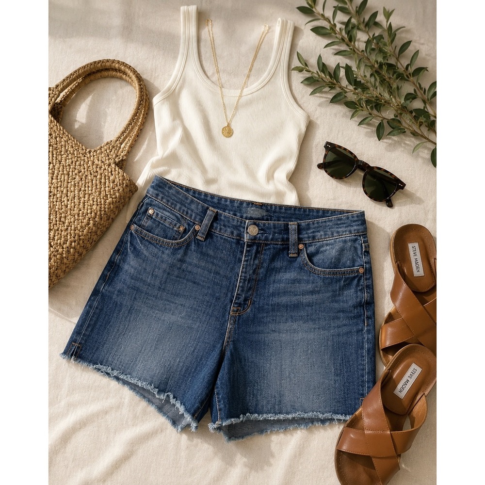 SOLD! Seven7 Denim Cutoff Shorts Frayed Hem Size 12 Dark Wash Casual Summer